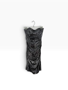 Nicole Miller Gunmetal Strapless Sequin Ruched Cocktail Dress
